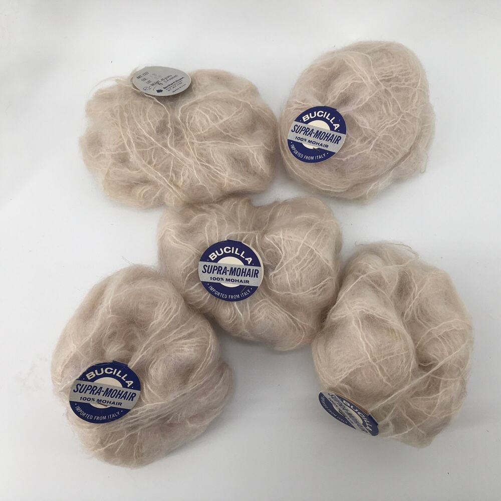 Vtg Bucilla Supra Mohair Yarn Lot of 5 Balls Beige Tan Ecru 100% Mohair Italy